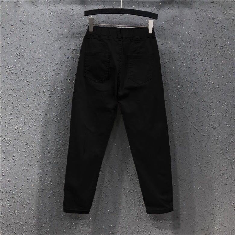White jeans women's cropped casual pants spring and autumn students Korean style loose slimming elastic waist skinny pants harem pants - Image 1