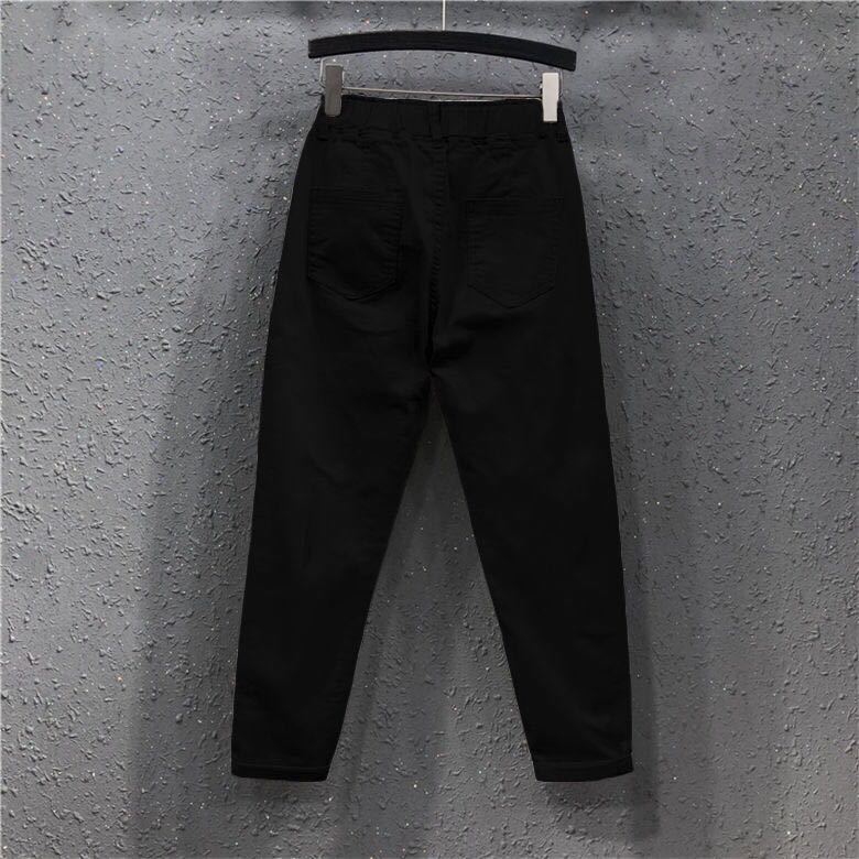 White jeans women's cropped casual pants spring and autumn students Korean style loose slimming elastic waist skinny pants harem pants - Image 3