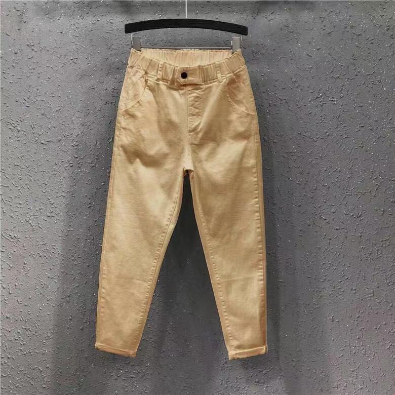 White jeans women's cropped casual pants spring and autumn students Korean style loose slimming elastic waist skinny pants harem pants - Image 5