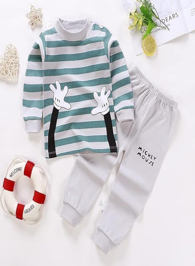 Fommy Kid's Cotton Clothing Set - Striped T-Shirt & Pyjama, Stylish Baby Dress, Adorable Dress - Comfortable & Trendy (Greey, 1-2 Year), Grey - Image 3