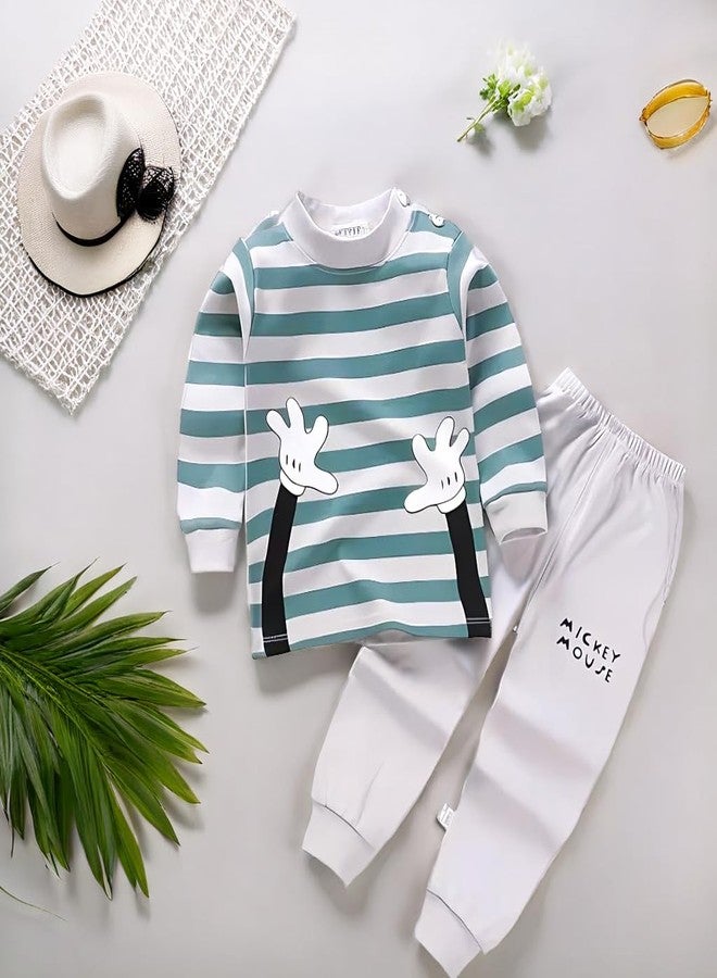 Fommy Kid's Cotton Clothing Set - Striped T-Shirt & Pyjama, Stylish Baby Dress, Adorable Dress - Comfortable & Trendy (Greey, 1-2 Year), Grey - Image 4