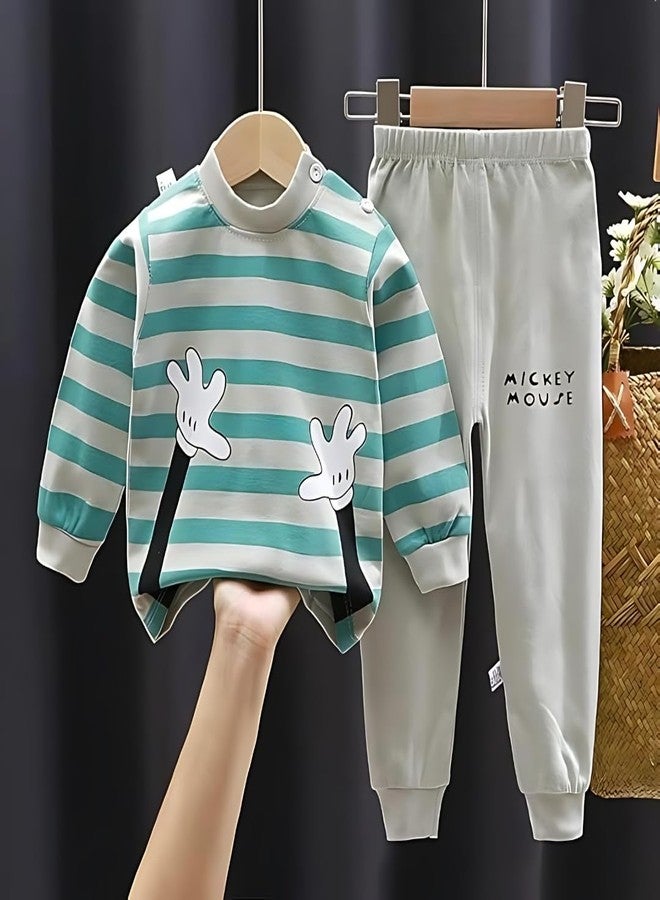 Fommy Kid's Cotton Clothing Set - Striped T-Shirt & Pyjama, Stylish Baby Dress, Adorable Dress - Comfortable & Trendy (Greey, 1-2 Year), Grey - Image 2