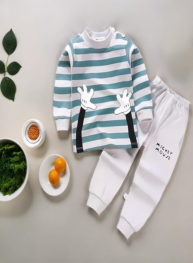 Fommy Kid's Cotton Clothing Set - Striped T-Shirt & Pyjama, Stylish Baby Dress, Adorable Dress - Comfortable & Trendy (Greey, 1-2 Year), Grey - Image 5