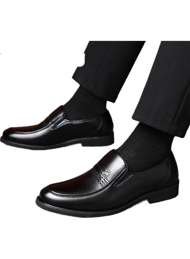 Beioutu Men'S Shoes, Business Casual Shoes, Round Toe Slip-On, British Style Soft Leather, Formal Dress Shoes, 1716 Black, Size 44 - Image 3