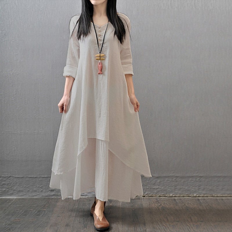 Barbora Casual Summer Casual Women's Two-Layer Dress BT225CREAM10 