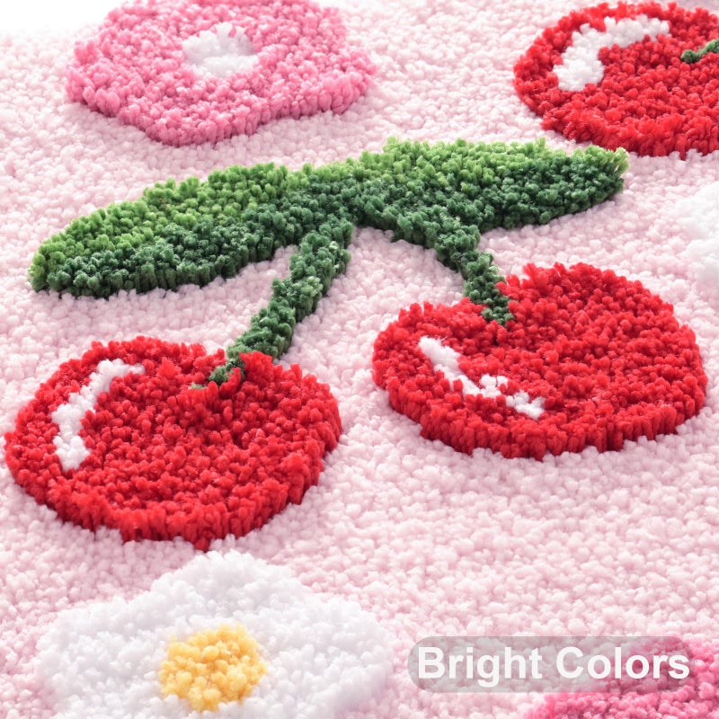 Anybar Pink Bathroom Rugs Cute Cherry Bath Mat Coloful Bathroom Accessories, Funny Flower Rug Non Slip Floor Mat, Machine Washable Bath Rug Soft Microfiber Carpet for Shower, Tub (18x26 inch) - Image 3