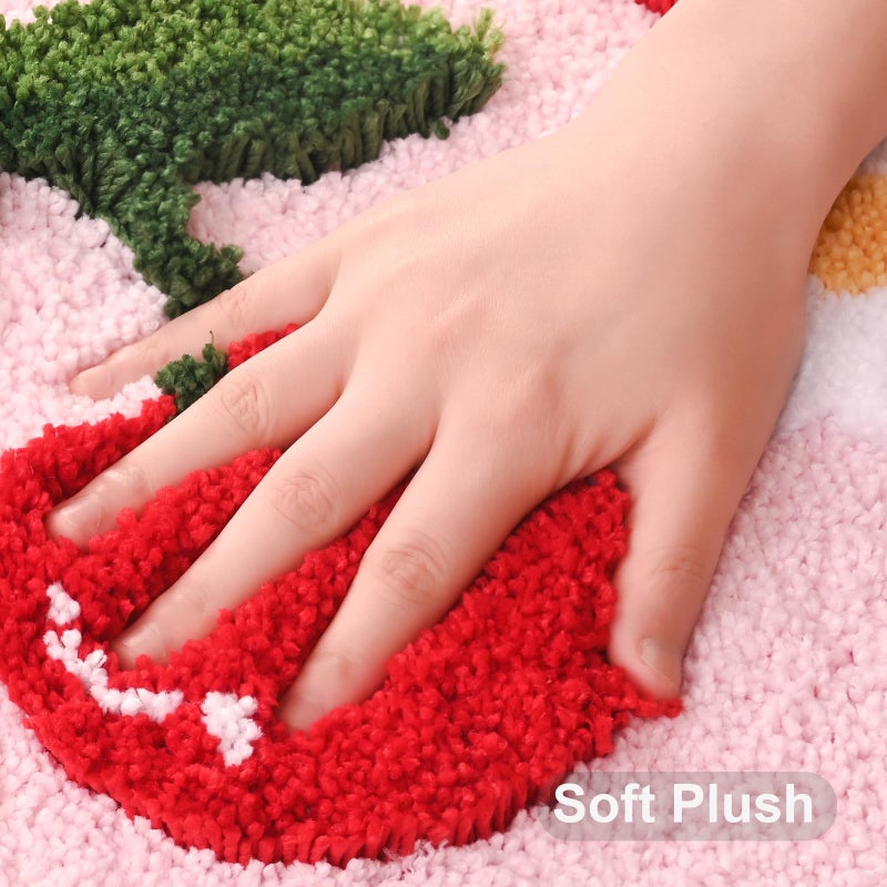 Anybar Pink Bathroom Rugs Cute Cherry Bath Mat Coloful Bathroom Accessories, Funny Flower Rug Non Slip Floor Mat, Machine Washable Bath Rug Soft Microfiber Carpet for Shower, Tub (18x26 inch) - Image 2