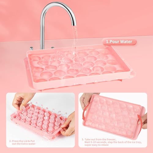 Home-Cloud HomeCloud Round Ice Cube Trays (33x3=99Cubes) - Perfect for Chilled Drinks | Complete Set with 3 Packs of Pink Trays, Ice Bin with Lid and Scoop - BPA Free, Easy Release & Stackable (Pink) - Image 4