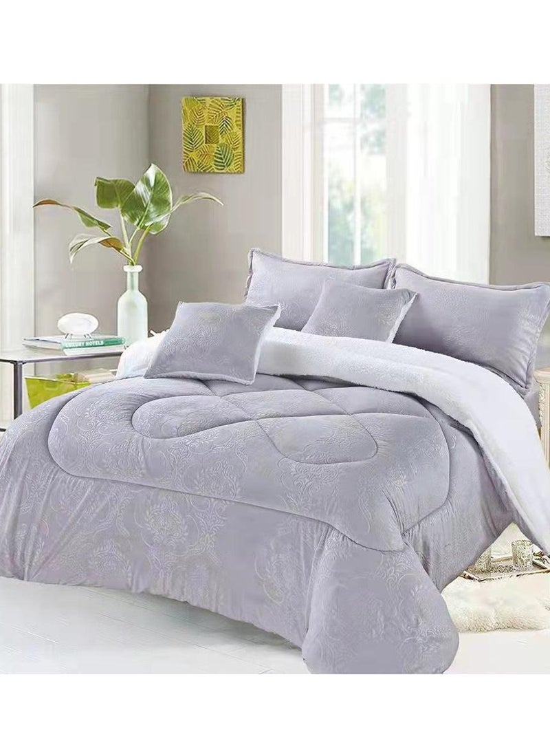 Dream Bell DREAM BELL SOFT & FLUFFY 6 PC KINGSIZE VELVET/FUR GREY COMFORTER SET 