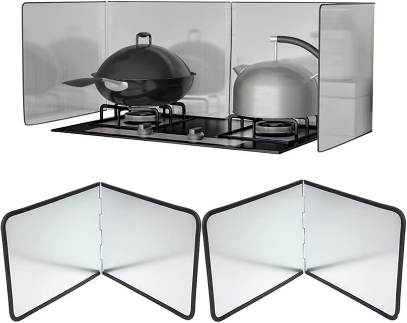 Tinsky 2PCS Grease Oil Splatter Guard for Stove Top 2 Sided Stainless Steel Backsplash Behind Stove Foldable Splash Shield Panel for Kitchen Wall Screen Baking Protector (12×16 inch) - Image 1