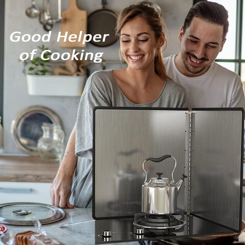 Tinsky 2PCS Grease Oil Splatter Guard for Stove Top 2 Sided Stainless Steel Backsplash Behind Stove Foldable Splash Shield Panel for Kitchen Wall Screen Baking Protector (12×16 inch) - Image 4