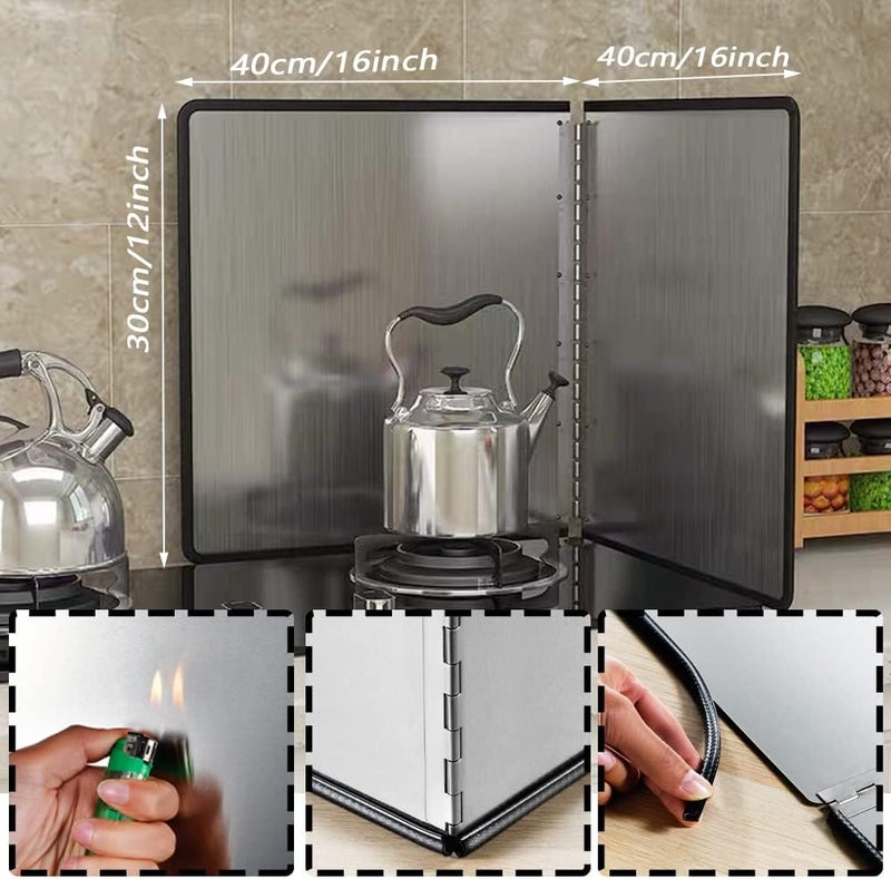 Tinsky 2PCS Grease Oil Splatter Guard for Stove Top 2 Sided Stainless Steel Backsplash Behind Stove Foldable Splash Shield Panel for Kitchen Wall Screen Baking Protector (12×16 inch) - Image 5