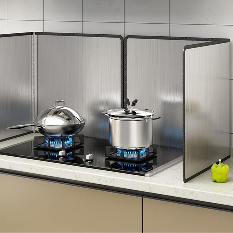 Tinsky 2PCS Grease Oil Splatter Guard for Stove Top 2 Sided Stainless Steel Backsplash Behind Stove Foldable Splash Shield Panel for Kitchen Wall Screen Baking Protector (12×16 inch) - Image 2