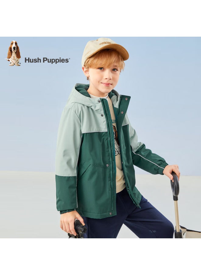 Hush Puppies Hush Puppies Kids' Autumn And Winter New Windproof And Warm Breathable Thick Windbreaker Jacket For Boys And Girls Jungle Green 110  - Image 1