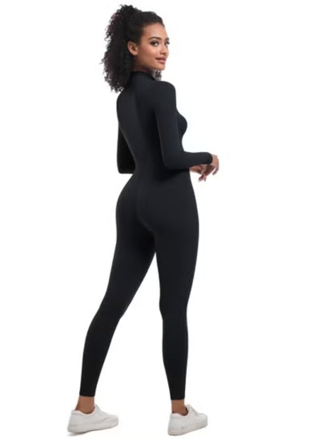 RedMapleTEK European And American Half-Zip Tight Solid Color High Elastic Long Yoga Suit Fitness Running Sports Jumpsuit  - Image 2