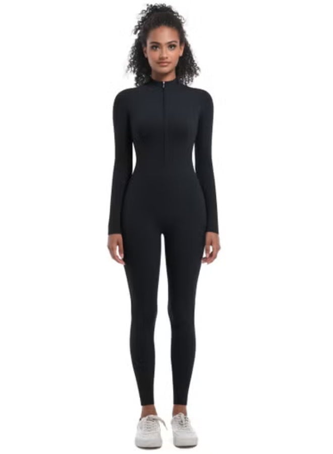 RedMapleTEK European And American Half-Zip Tight Solid Color High Elastic Long Yoga Suit Fitness Running Sports Jumpsuit  - Image 1