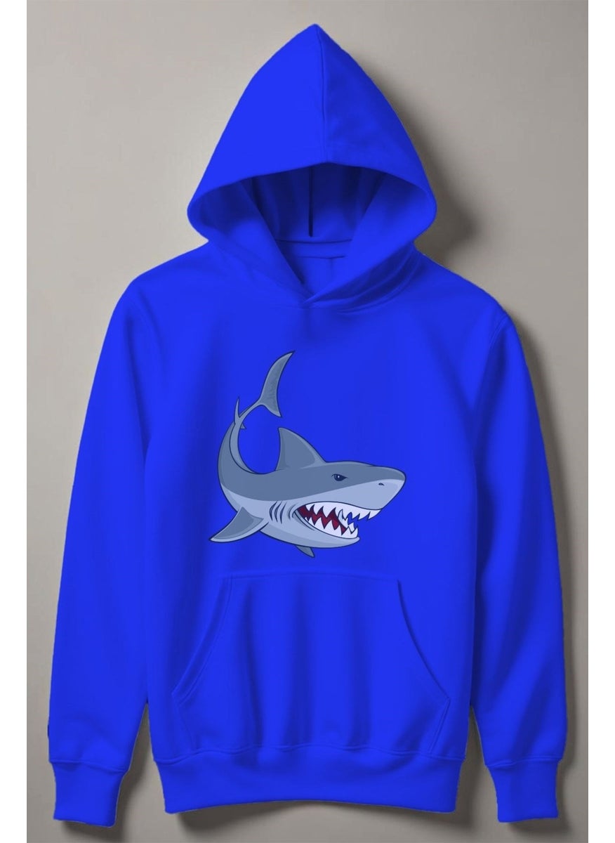 Myada - Shark Printed Hooded Kids Sweatshirt 12490 - Image 1
