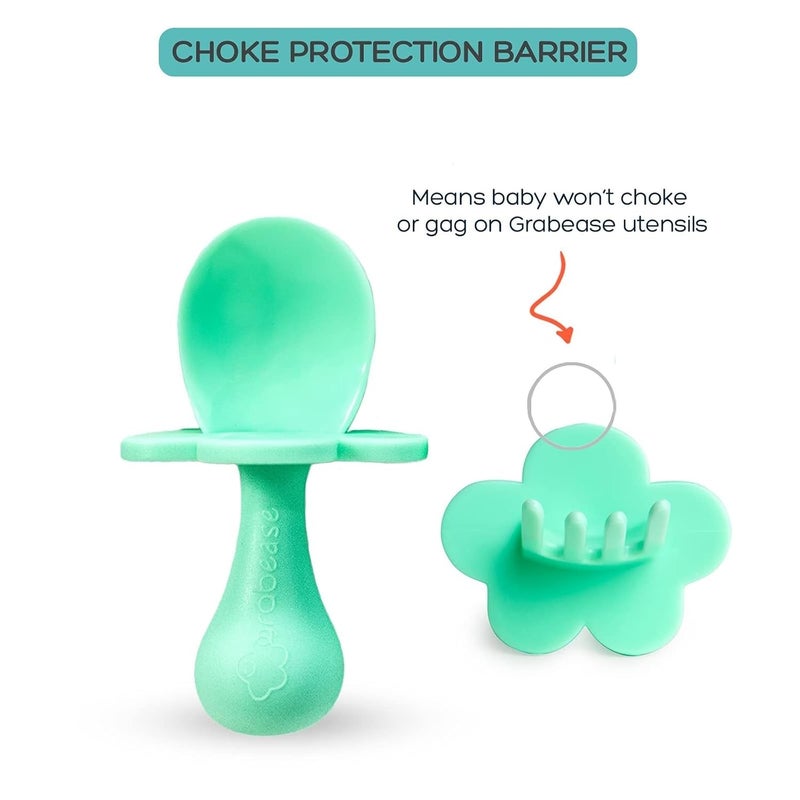 grabease Baby Silverware Set - Toddler Spoon for Self-Feeding Support - Anti-Choke Collar Infant Fork - Phthalate-Free Construction Baby Feeding Utensils - Mint, Plastic, Pack of 1 - Image 3