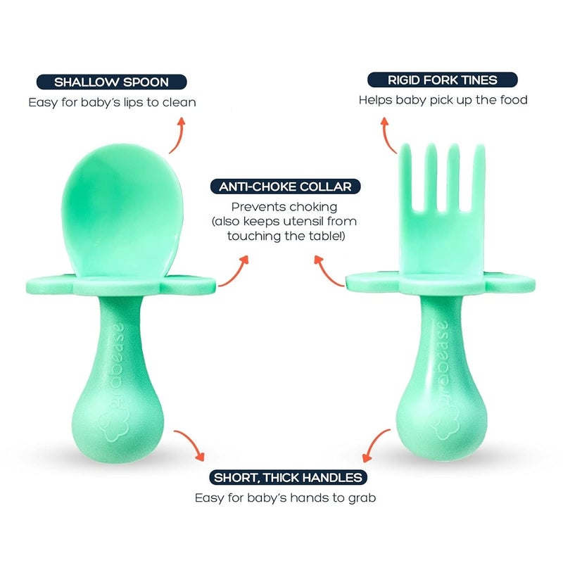 grabease Baby Silverware Set - Toddler Spoon for Self-Feeding Support - Anti-Choke Collar Infant Fork - Phthalate-Free Construction Baby Feeding Utensils - Mint, Plastic, Pack of 1 - Image 4