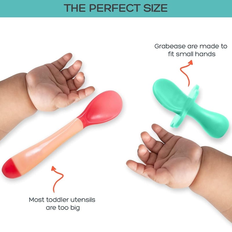 grabease Baby Silverware Set - Toddler Spoon for Self-Feeding Support - Anti-Choke Collar Infant Fork - Phthalate-Free Construction Baby Feeding Utensils - Mint, Plastic, Pack of 1 - Image 5