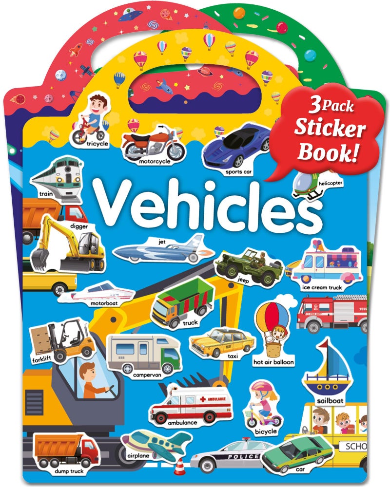 Benresive Reusable Sticker Books for Kids 2-4, Sticker Books for Toddlers 1-3, Toddler Sticker Book Age 2-4, Toddler Travel Toys Activities Crafts Gifts - Farm, Space and Vehicle - Image 1