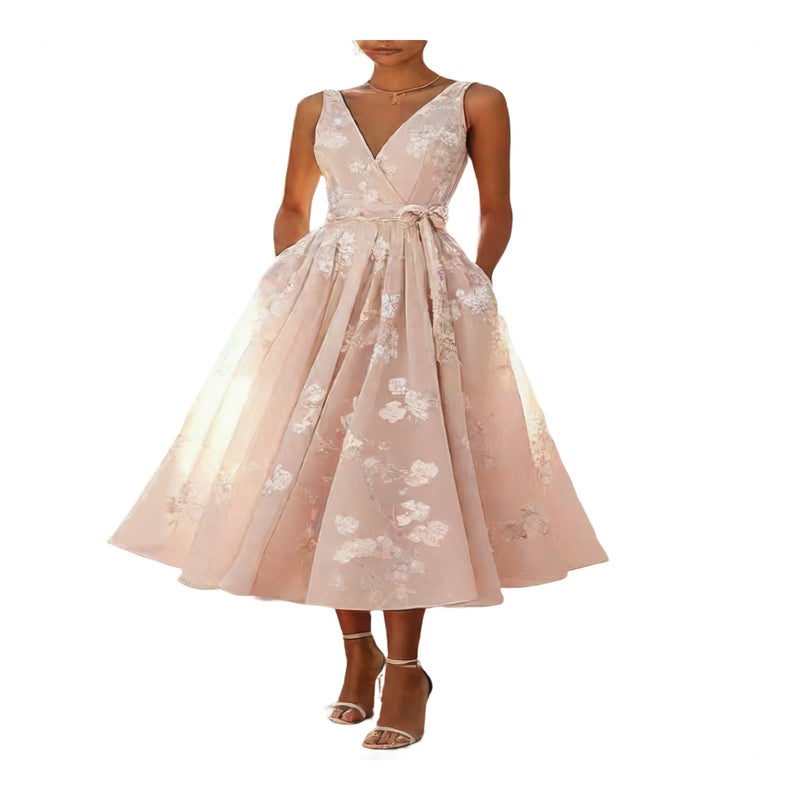 Women's Formal Evening Dress Sleeveless V-Neck Digital Print Maxi Dress - Image 1