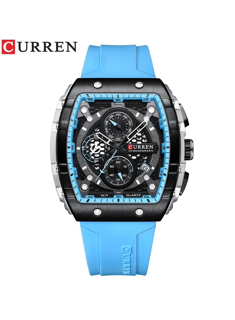 CURREN Men's Waterproof Quartz Watch, Luminous Markers, Silicone Strap, 8442 Blue - Image 1