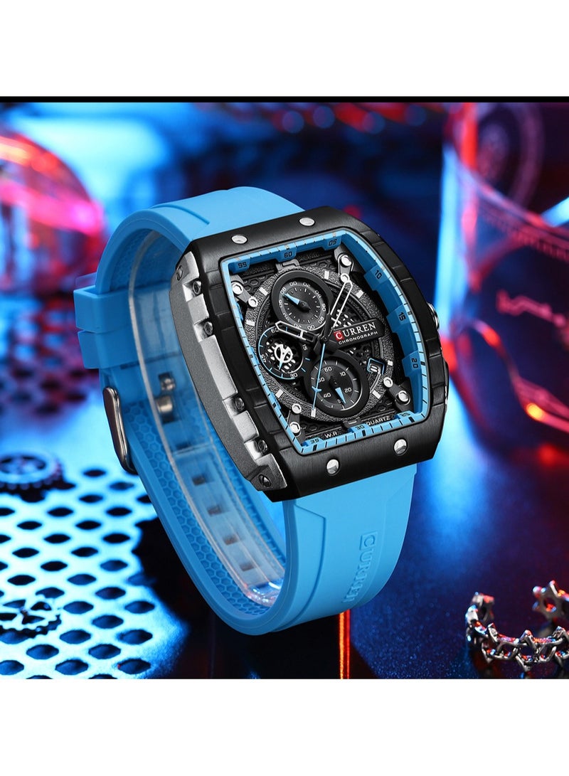 CURREN Men's Waterproof Quartz Watch, Luminous Markers, Silicone Strap, 8442 Blue - Image 2