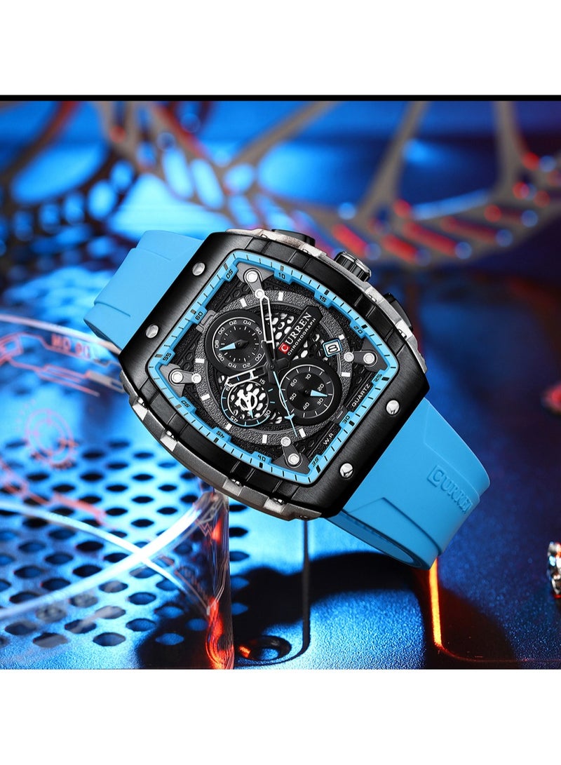 CURREN Men's Waterproof Quartz Watch, Luminous Markers, Silicone Strap, 8442 Blue - Image 3