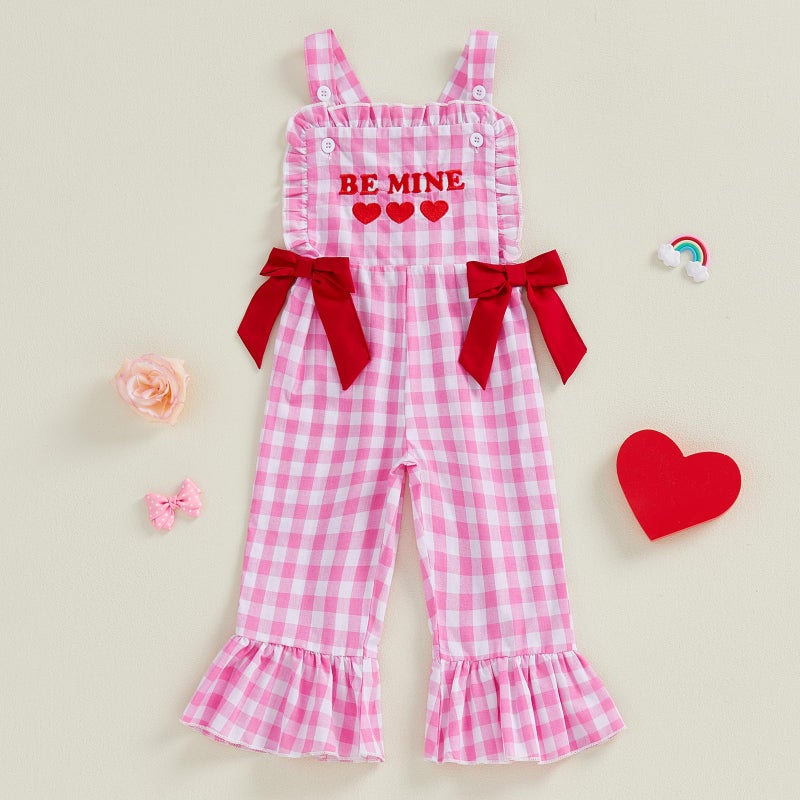 Rourufy Toddler Baby Girl Valentines Day Outfit Girls Plaid Overalls Pants Romper Kids Jumpsuit Kids Spring Summer Clothes (A Be Mine Plaid Pink, 2-3 Years) - Image 5