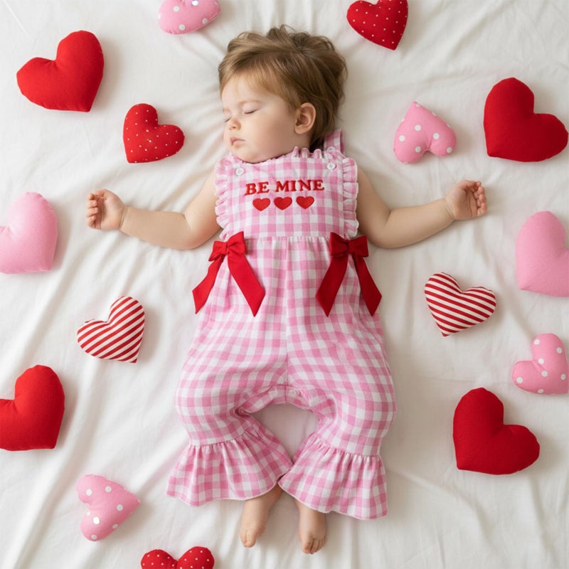 Rourufy Toddler Baby Girl Valentines Day Outfit Girls Plaid Overalls Pants Romper Kids Jumpsuit Kids Spring Summer Clothes (A Be Mine Plaid Pink, 2-3 Years) - Image 3