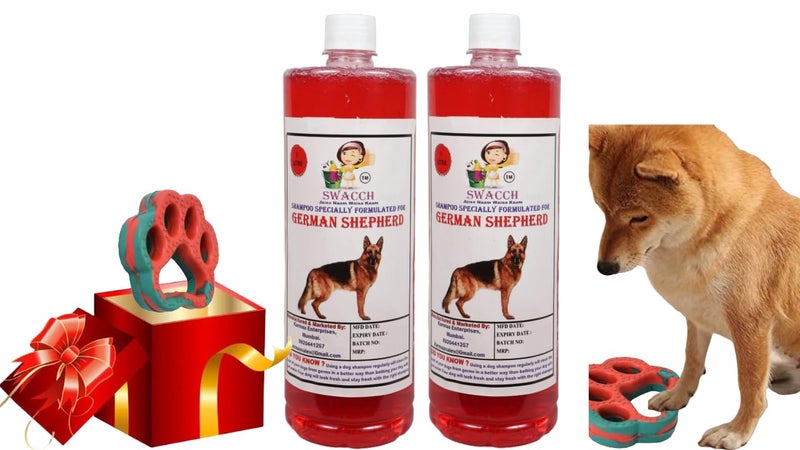 swacch German Shepherd Dog Shampoo + Paw Shape I Rubber Dog Toy for Training and Interactive I Durable & Safe I Combo Pack I 2 Litre Strawberry - Image 1