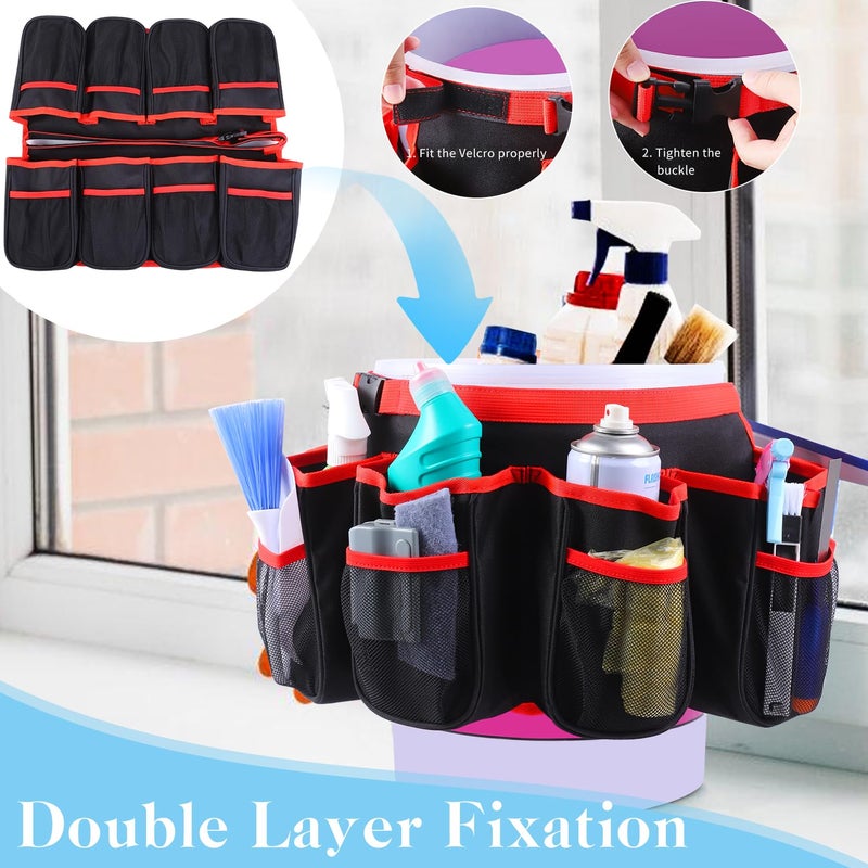 LOTCAIN Portable Bucket Cleaning Tool Organizer,5 Gallon Bucket Holder Cleaning Supplies,Foldable Wash Tool Caddy Organizer More Mesh Pockets for Housekeeping,Easy to Use - Image 4