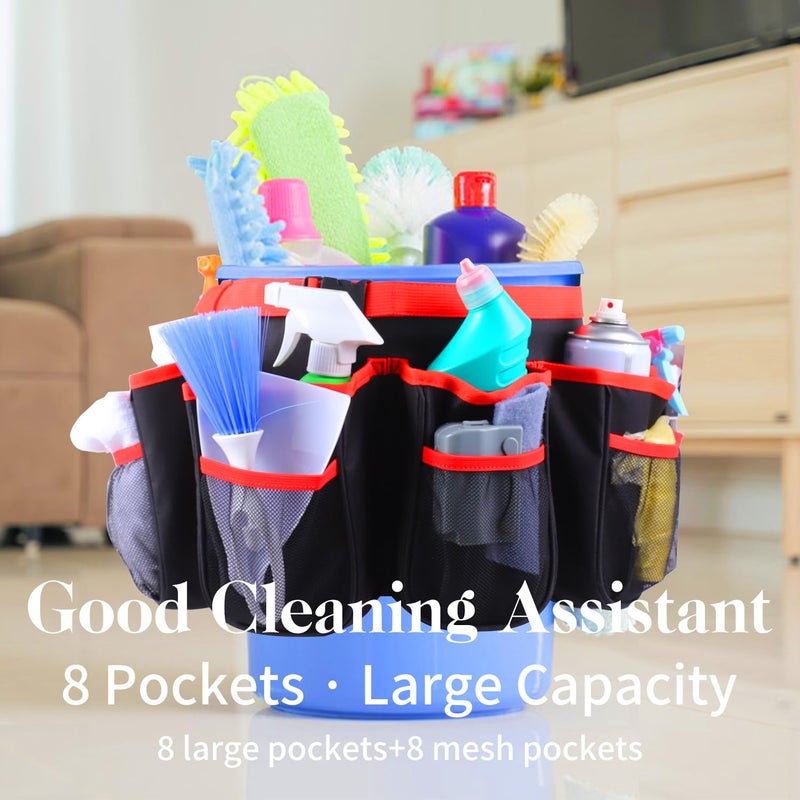 LOTCAIN Portable Bucket Cleaning Tool Organizer,5 Gallon Bucket Holder Cleaning Supplies,Foldable Wash Tool Caddy Organizer More Mesh Pockets for Housekeeping,Easy to Use - Image 2