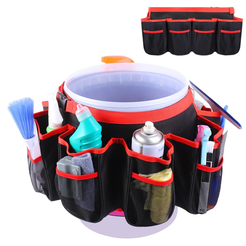 LOTCAIN Portable Bucket Cleaning Tool Organizer,5 Gallon Bucket Holder Cleaning Supplies,Foldable Wash Tool Caddy Organizer More Mesh Pockets for Housekeeping,Easy to Use - Image 1