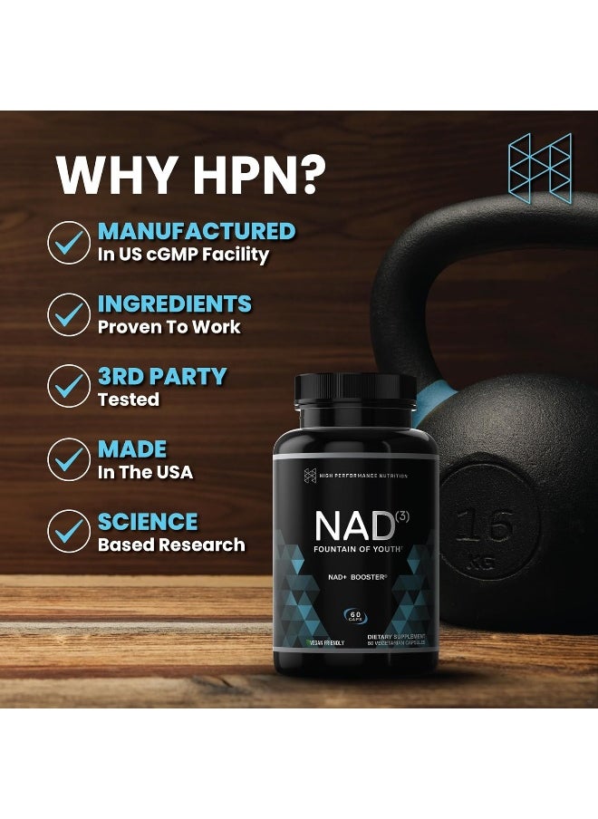 HPN Nad+ Booster (Nad3) Anti Aging Cell Booster True Nad Supplement Cell Regenerator 60 Veggie Capsules  - Image 1