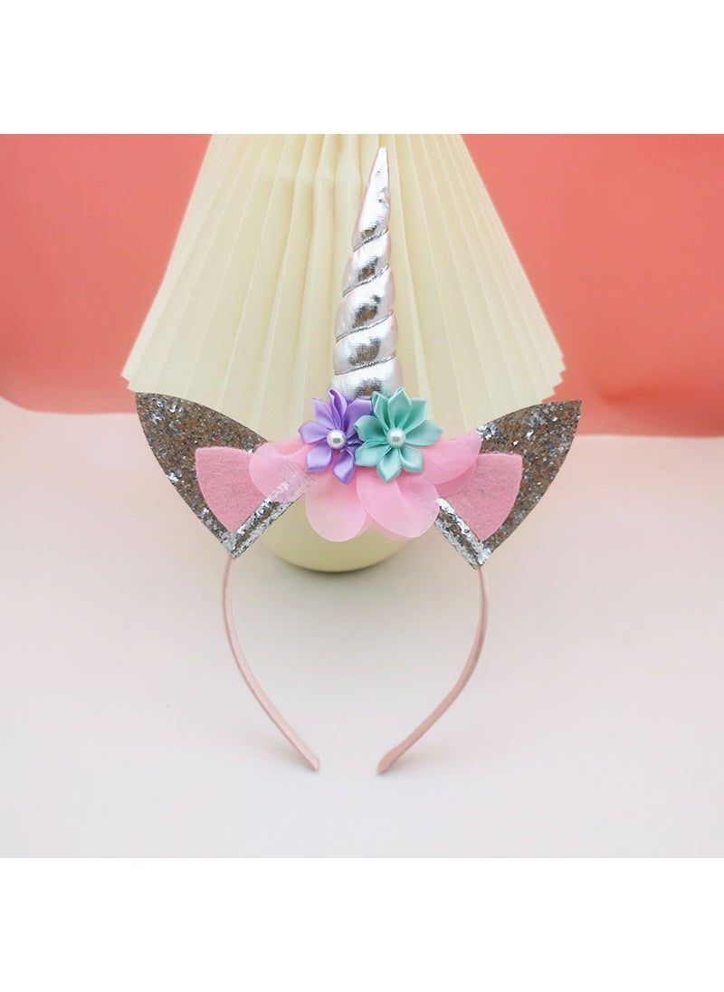 Generic Cross-border Explosions Childrens Day Headband Unicorn Cute Convex Skirt Headband Festival Stage Performance Wreath Hair Accessories Silver