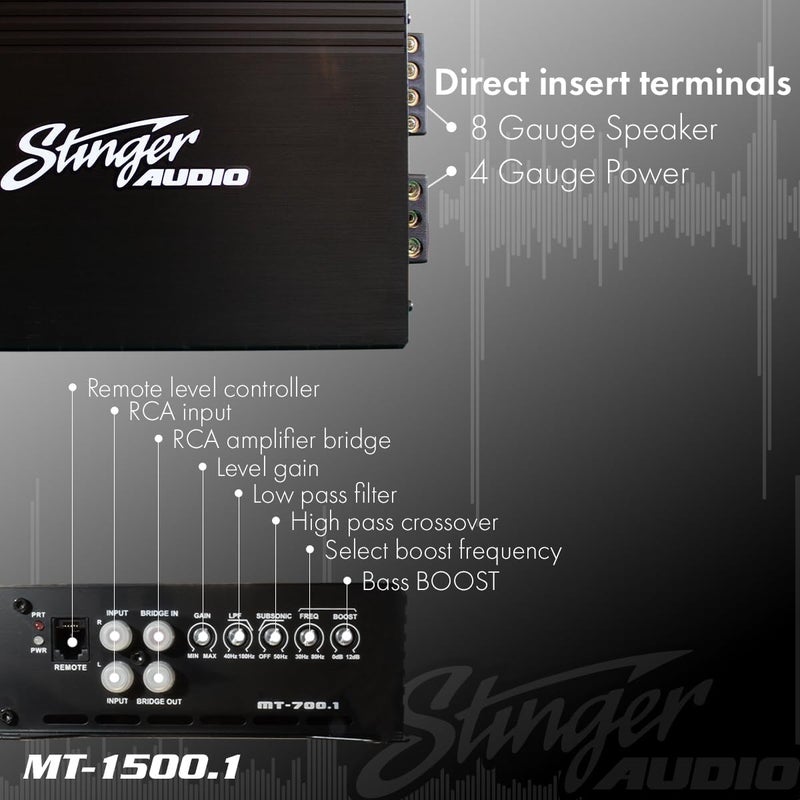 STINGER Audio Monoblock Car Audio Amplifier with Bass Remote, Class D 1-Channel, 1500W - Image 2