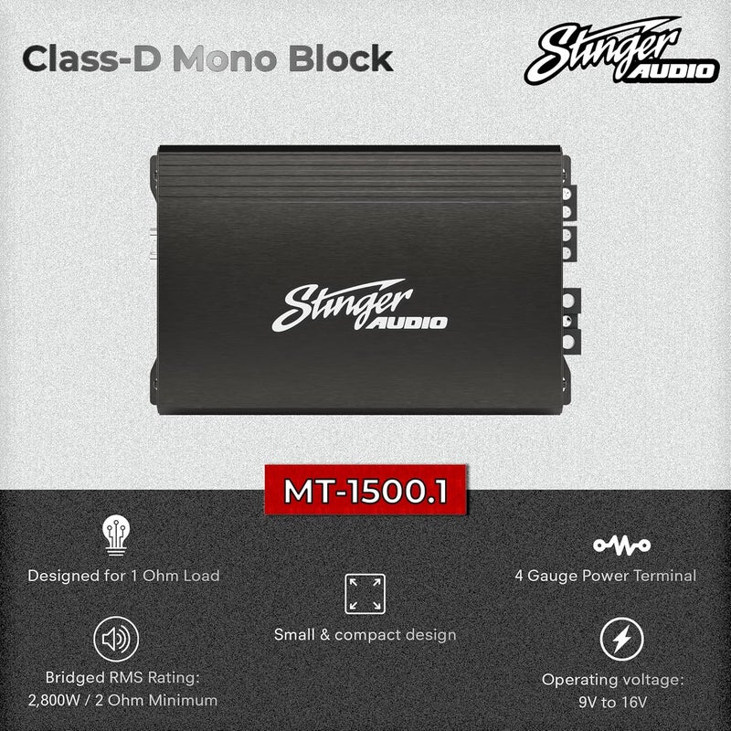 STINGER Audio Monoblock Car Audio Amplifier with Bass Remote, Class D 1-Channel, 1500W - Image 5