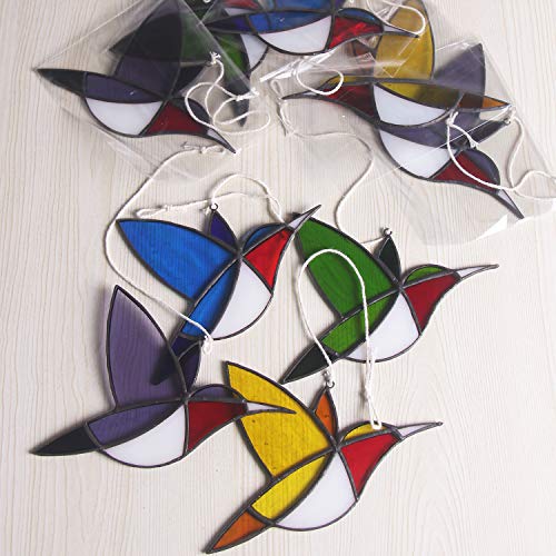 QIZFEV Stained Glass window hanging Hummingbird Handcrafted Tiffany Style Sun Catcher little Bird for garden1 - Image 3