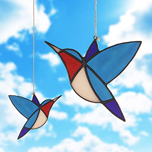 QIZFEV Stained Glass window hanging Hummingbird Handcrafted Tiffany Style Sun Catcher little Bird for garden1 - Image 2