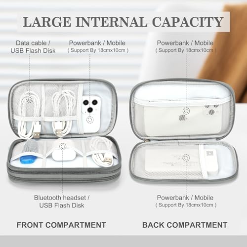 FYY Electronic Organizer, Travel Cable Organizer Bag Pouch Electronic Accessories Carry Case Portable Waterproof Double Layers Storage Bag for Cable, Cord, Charger, Phone, Large Size, Dark Grey - Image 3