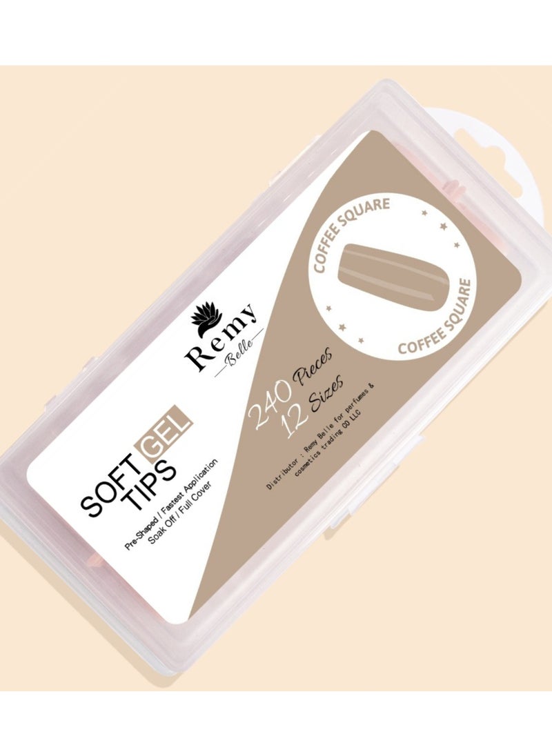 Remy Belle Soft Gel Full Cover Nail Tips Kit for Soak Off Extensions 240 Pcs of 12 Sizes (Coffee Square)  - Image 2