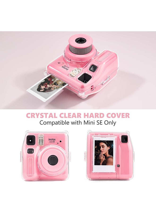 أو أوزون - حافظة شفافة لكاميرا Fujifilm Instax Mini SE الفورية | غطاء حماية صلب من البولي كربونات مع جيب فيلم + ملصق لطيف وحزام قابل للإزالة - شفاف - Image 1