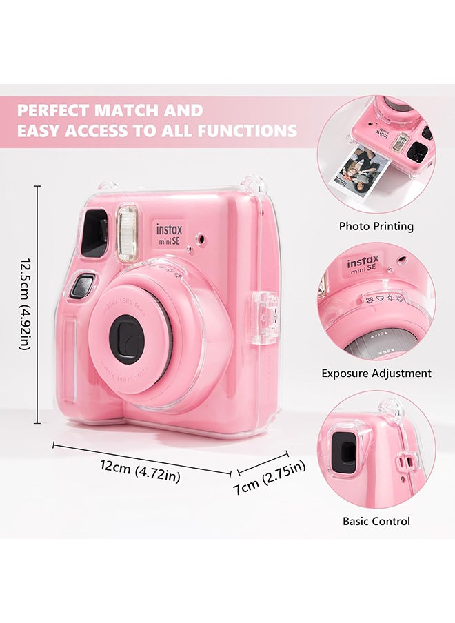 أو أوزون - حافظة شفافة لكاميرا Fujifilm Instax Mini SE الفورية | غطاء حماية صلب من البولي كربونات مع جيب فيلم + ملصق لطيف وحزام قابل للإزالة - شفاف - Image 1