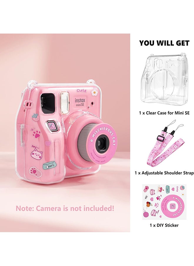 أو أوزون - حافظة شفافة لكاميرا Fujifilm Instax Mini SE الفورية | غطاء حماية صلب من البولي كربونات مع جيب فيلم + ملصق لطيف وحزام قابل للإزالة - شفاف - Image 1