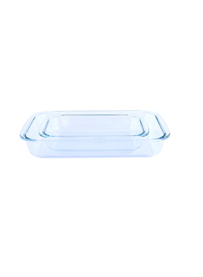 Royalford 2Pcs Borosilicate Glass Baking Dish Set 34.5X5.5X6Cm Oven Safe Microwave Safe Freezer & Dishwasher Safe High Thermal Shock Resistant Durable Design Transparent Clear - Image 1