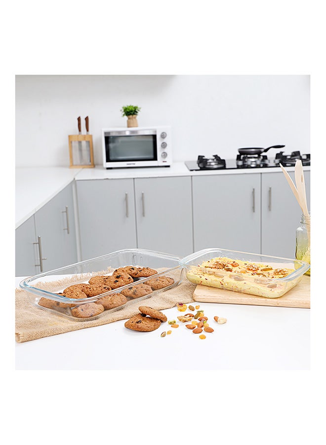 Royalford 2Pcs Borosilicate Glass Baking Dish Set 34.5X5.5X6Cm Oven Safe Microwave Safe Freezer & Dishwasher Safe High Thermal Shock Resistant Durable Design Transparent Clear - Image 2