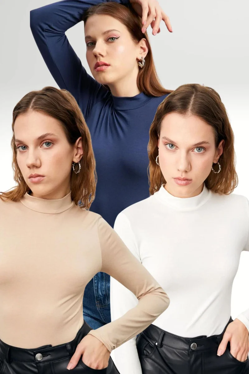 Bipantolon BIPANTOLON Women's 3-Pack Slim Fit Turtleneck Bodysuits
