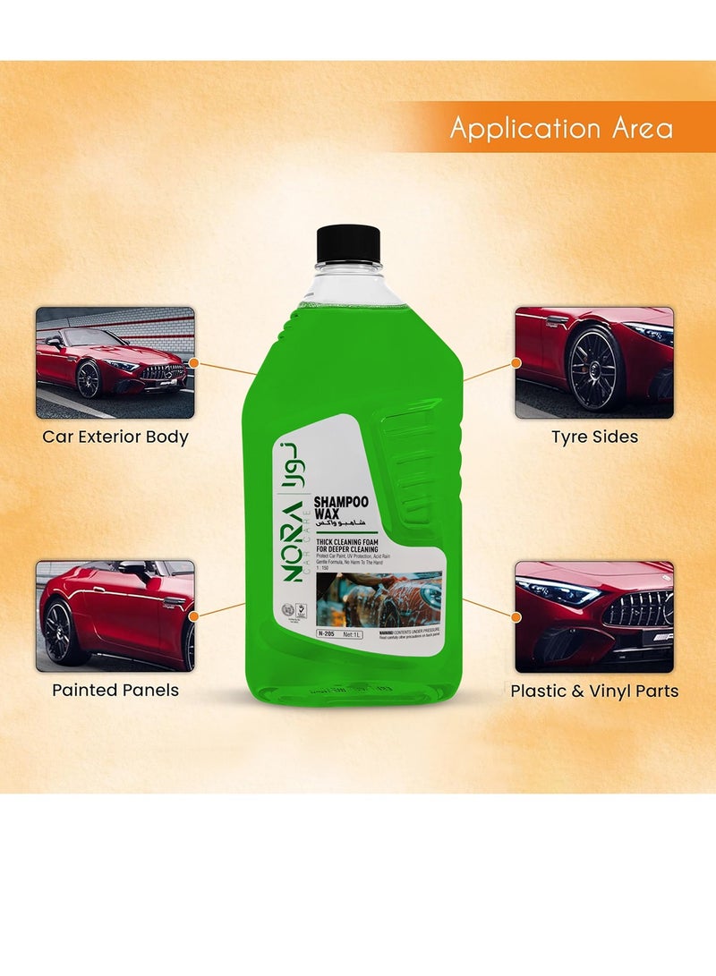 Nora Car Shampoo Wax N-205 1L 3PCS Thick Foam Car Wash Liquid, pH Balanced Color Safe Formula, Wax Protection & High Gloss Shine, 1:150 Concentrate, Foam Cannon & Bucket Wash Compatible, Exterior Body, Tyres, Plastic & Vinyl Cleaner - Image 5